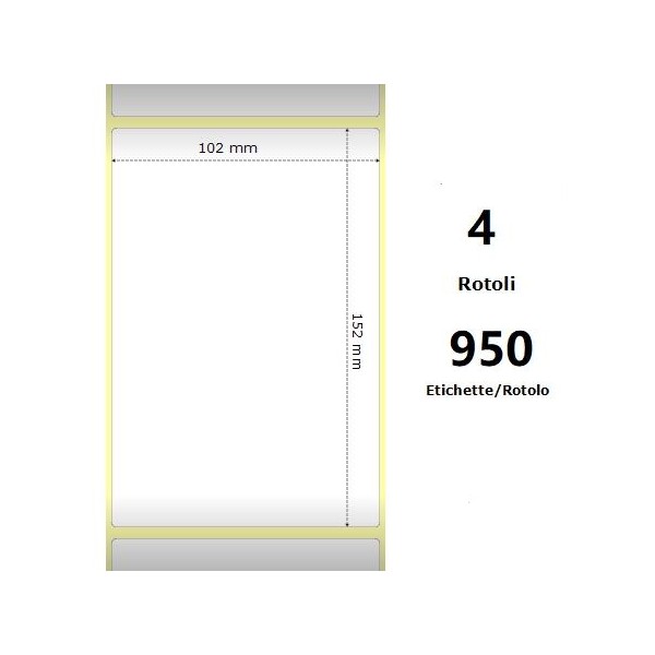 White 102x152mm,950 Et/Rotolo Z-2000D, 4x6x3 Core, 4 Rolls