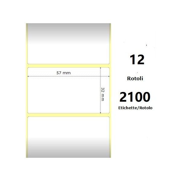White 57x32mm, 2100Et/Rotolo Z-2000D 2.25x1.25x1Core,12Rolls
