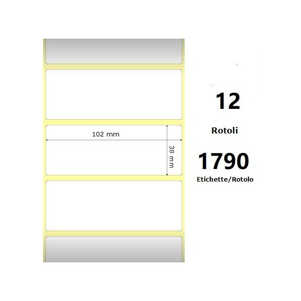 White 102x38mm,1790 Et/Rotolo Z-2000D, 4x1.5x1Core, 12 Rolls
