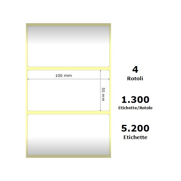 White 100x50mm,1300 Et/Rotolo Z-2000D,3.9x2x1 Core, 4 Rolls