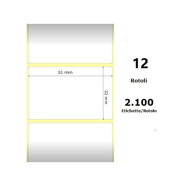 White 51x32mm,2100 Et/Rotolo Z-1000D, 2x1.3x1 Core, 12 Rolls