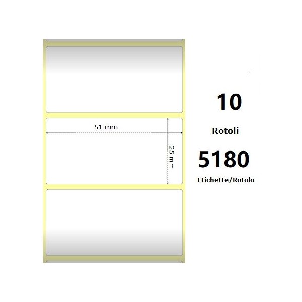 White 51x25mm, 5180 Et/Rotolo Z-2000D, 2x1x3 Core, 10 Rolls