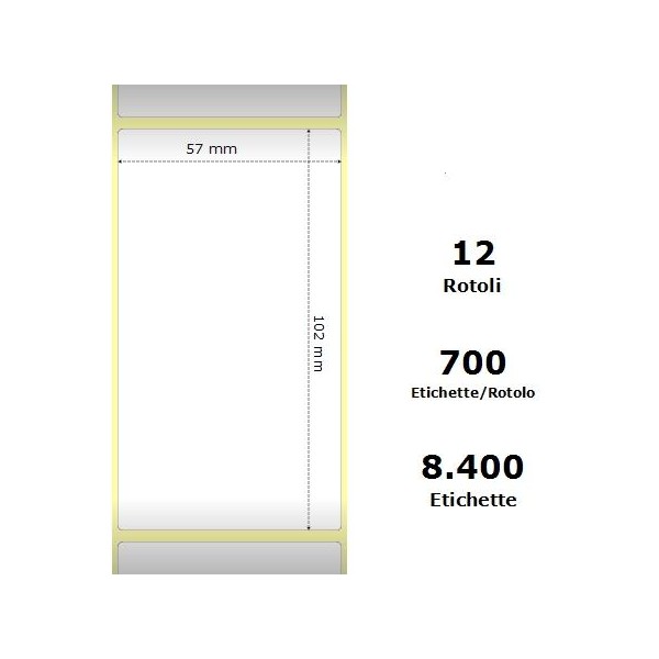 White 57x102mm,700 Et/Rotolo Z-2000D, 2.2x4x1Core, 12 Rolls