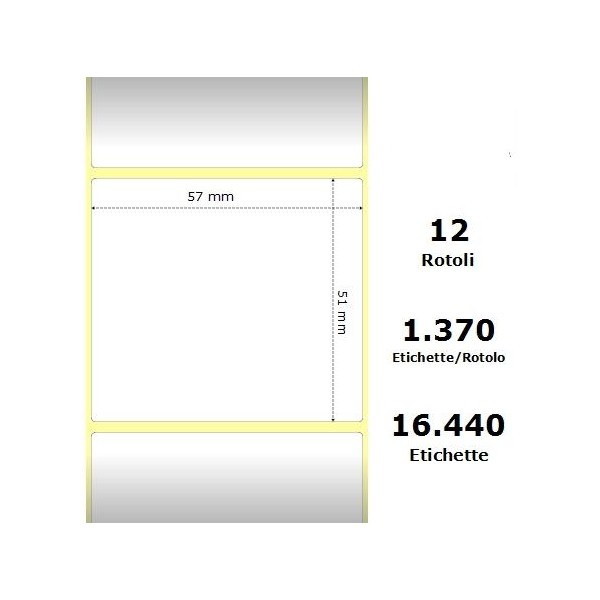 White 57x51mm,1370 Et/Rotolo Z-2000D, 2.2x2x1 Core, 12 Rolls