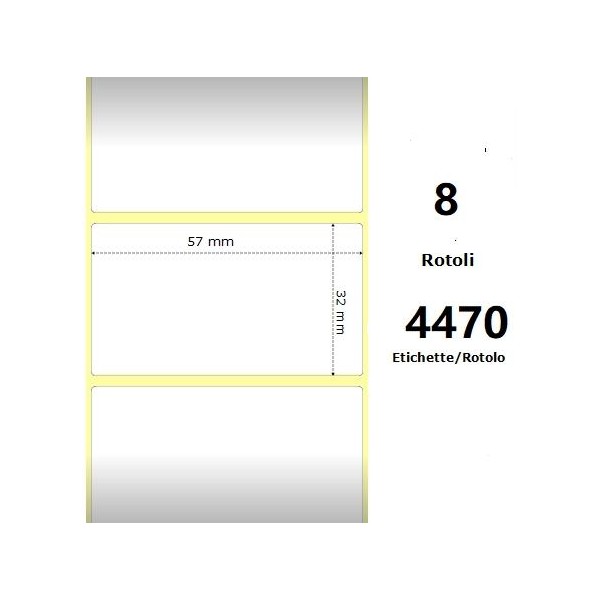 White 57x32mm,4470 Et/Rotolo Z-1000D,2.2x1.3x3 Core,8 Rolls