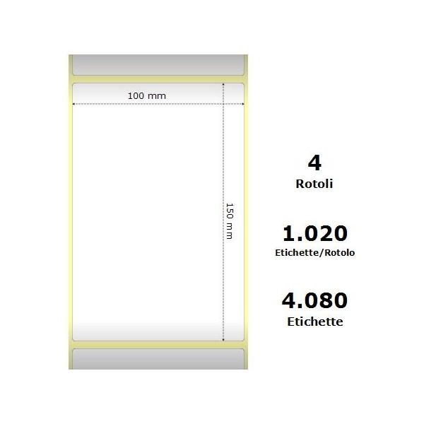 White 100x150mm,1020 Et/Rotolo Z-1000D,3.9x5.9x3 Core,4Rolls