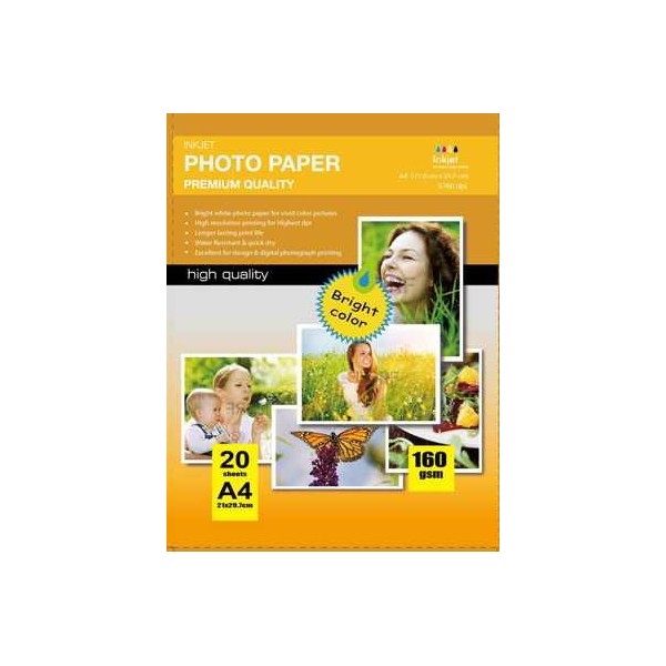 Papel Photo High Glossy Inkjet (cast coated)160g A4 20Folhas